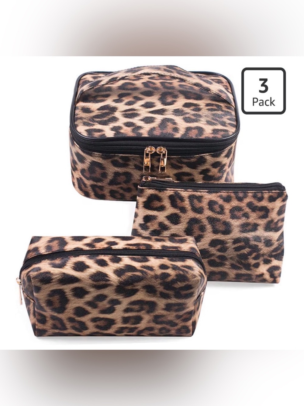 Leopard Print Travel Cosmetic Bag Set - Brown nwot